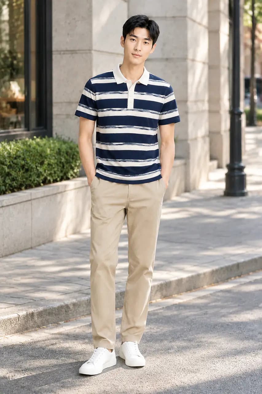 模特换装 · 条纹 Polo 衫