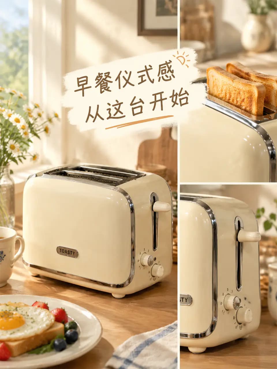 小红书拼图封面 · 复古烤面包机